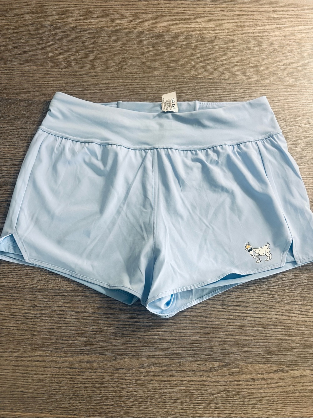 GOAT USA Women's Athletic Shorts Size XL Light Blue Drawstring Built-In Brief